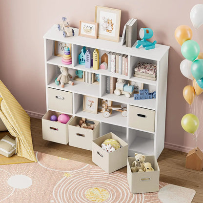 Wooden 12-Cube Storage Organizer Shelf with 6 Bins