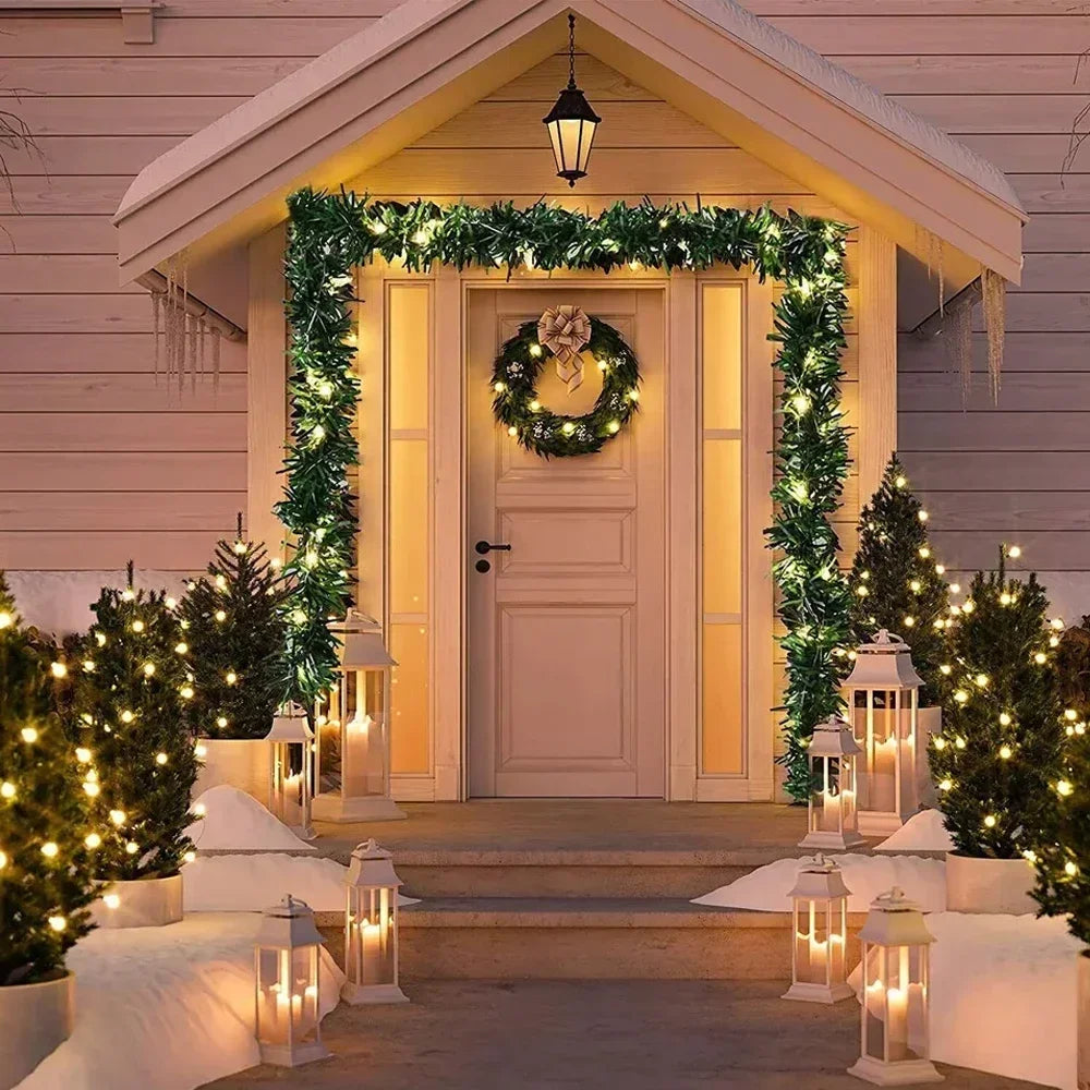 Christmas LED Rattan Garland Decorative For Staircase Fireplace Door