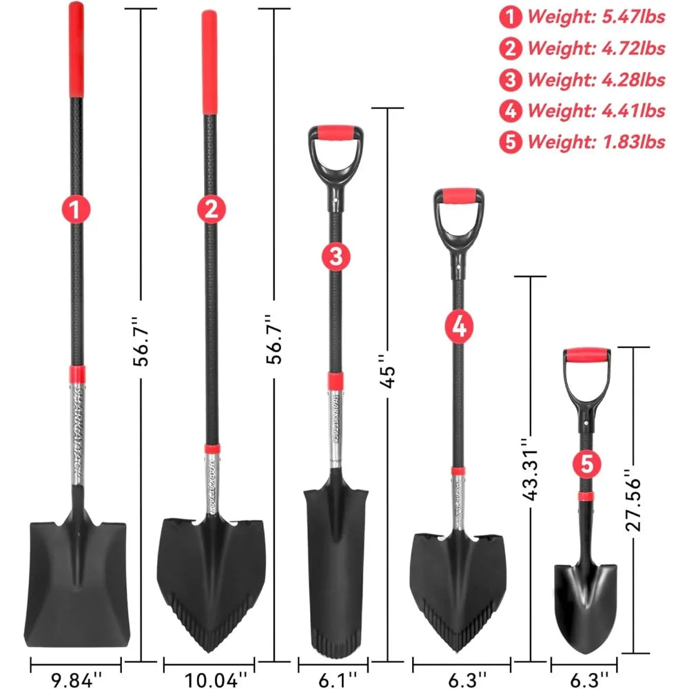 Multi-Size Steel Garden Shovel Set with D-Grip Handles