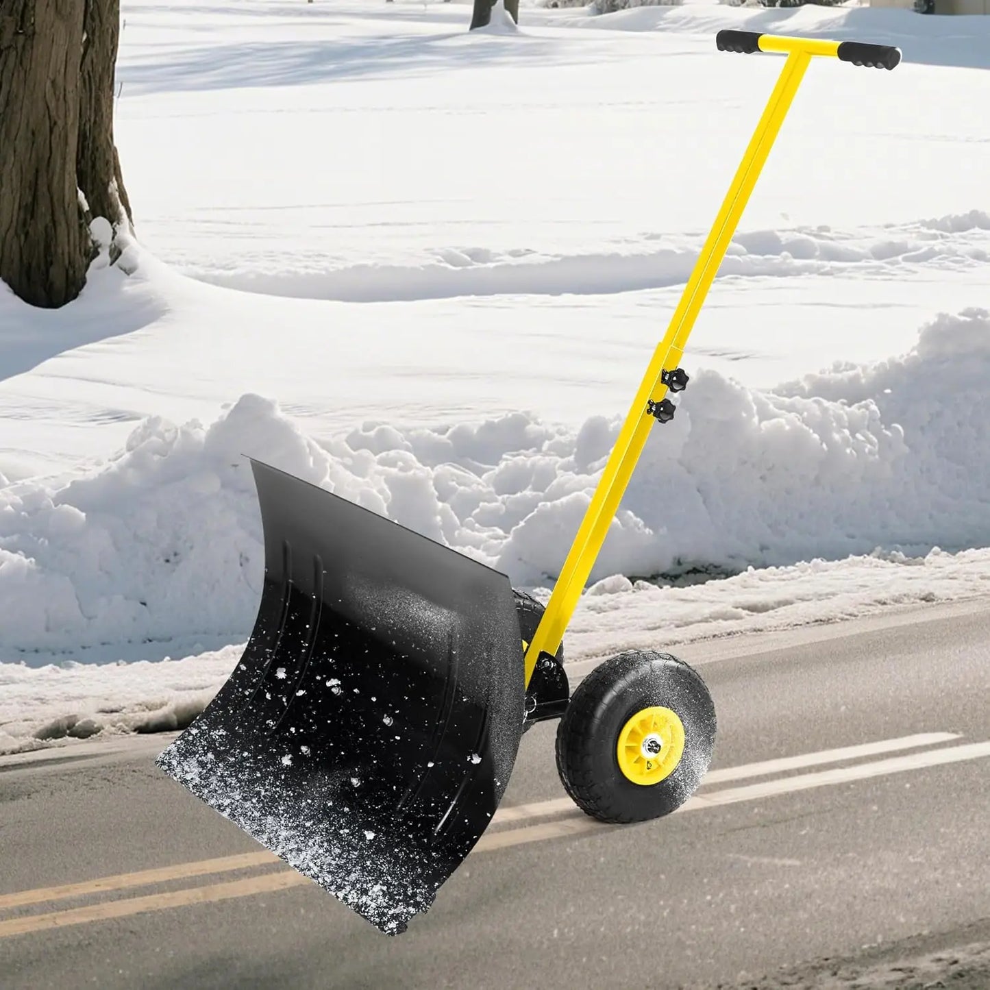 Snow Shovel with Wheels Heavy Duty Snow Pusher