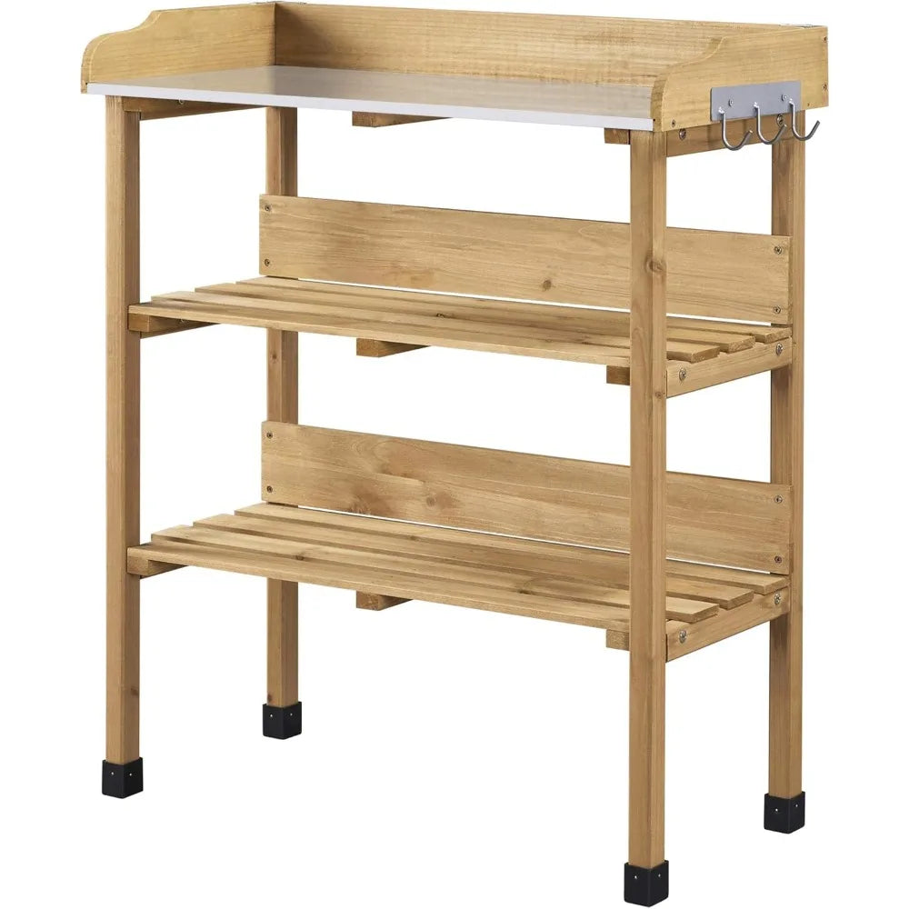 Potting Bench Table wMetal Tabletop for Garden