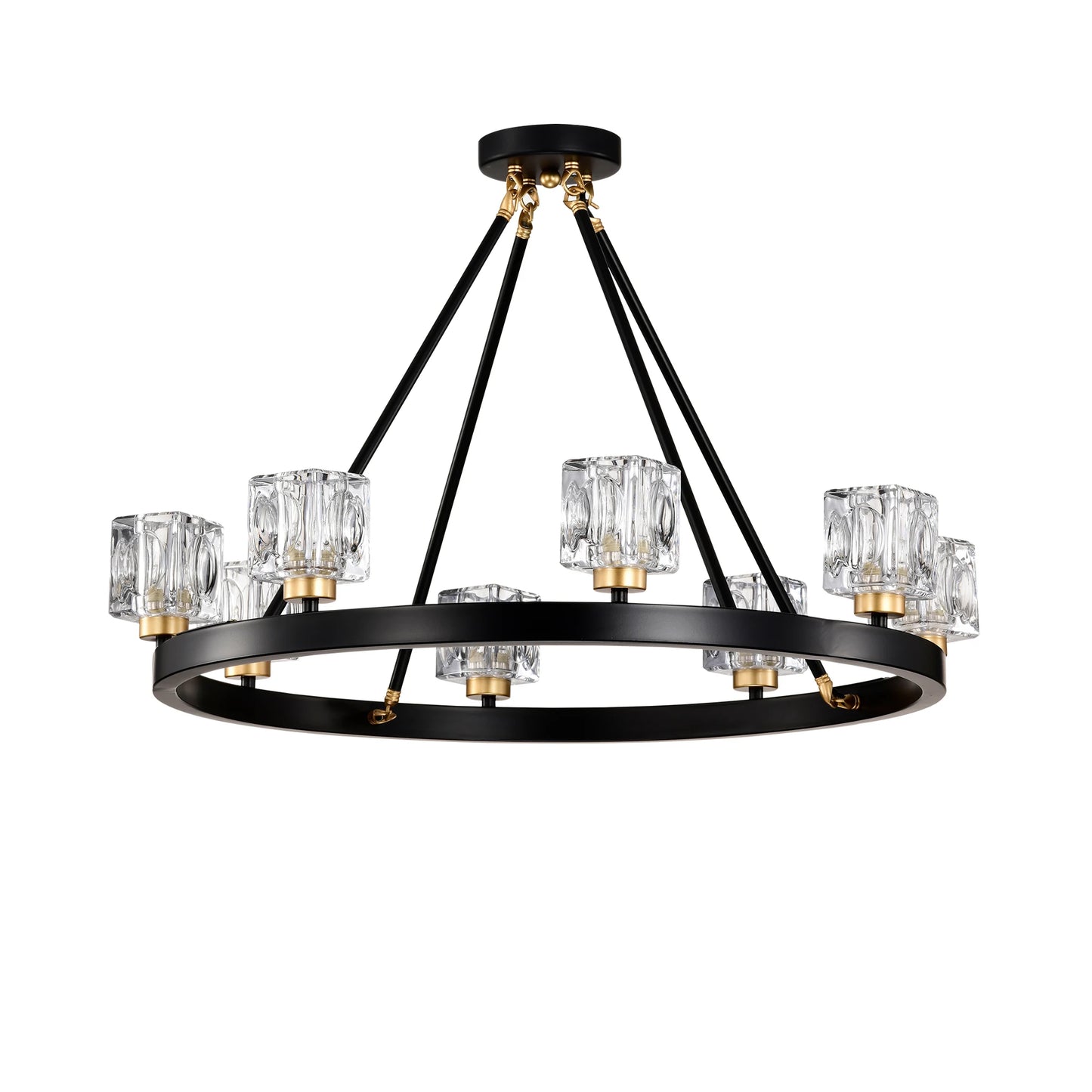 Matte Black + Gold Wagon Wheel Chandelier