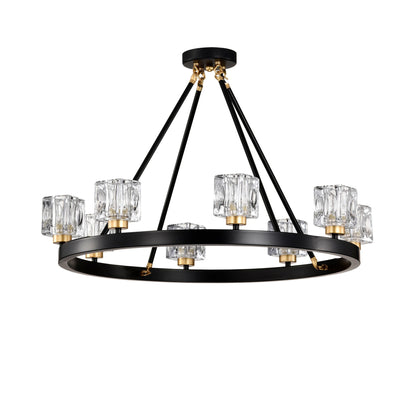 Matte Black + Gold Wagon Wheel Chandelier