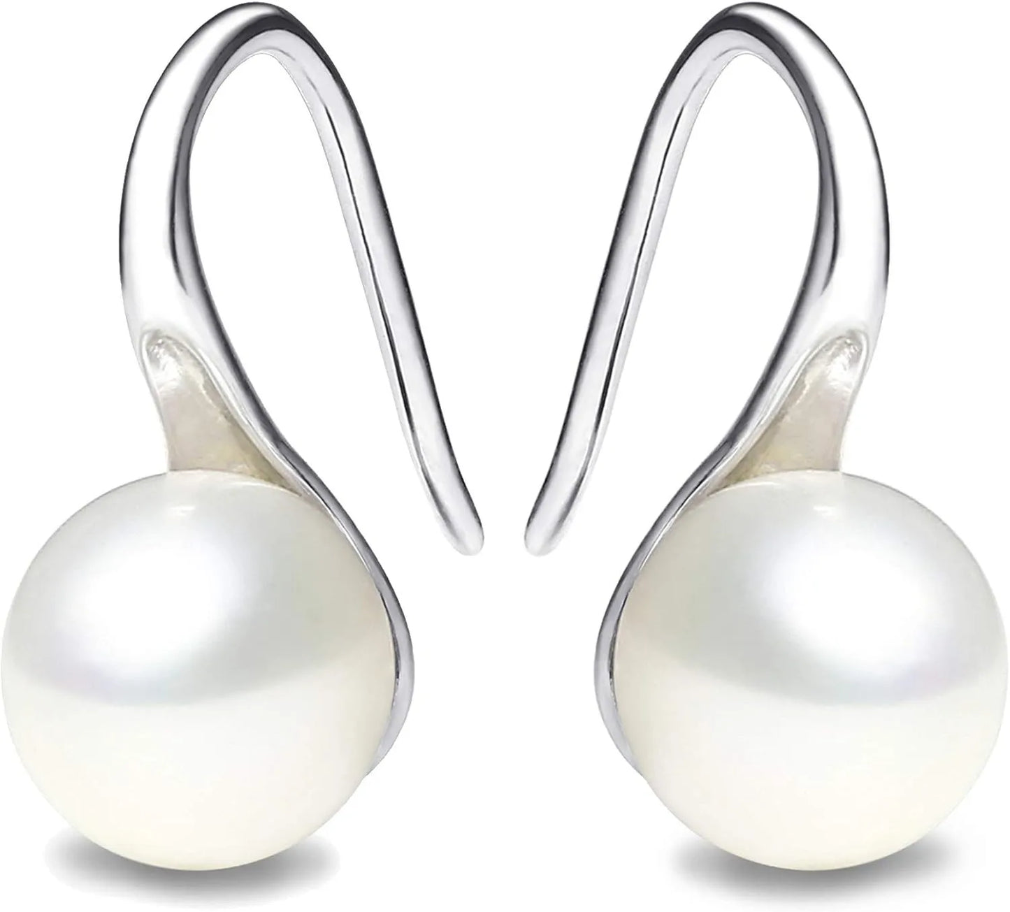 Silver Plated Gold Plated Hoop Handpicked AAA+ Quality White Freshwater Cultured Pearl Dangle Drop Earrings Jewelry for Women