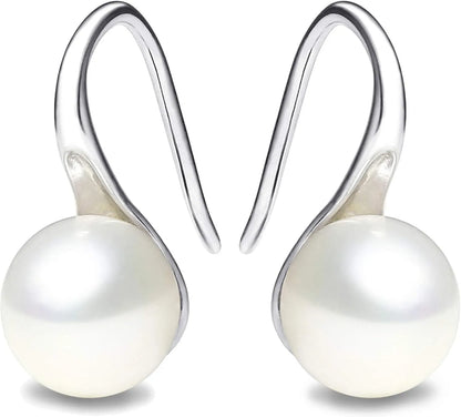 Silver Plated Gold Plated Hoop Handpicked AAA+ Quality White Freshwater Cultured Pearl Dangle Drop Earrings Jewelry for Women