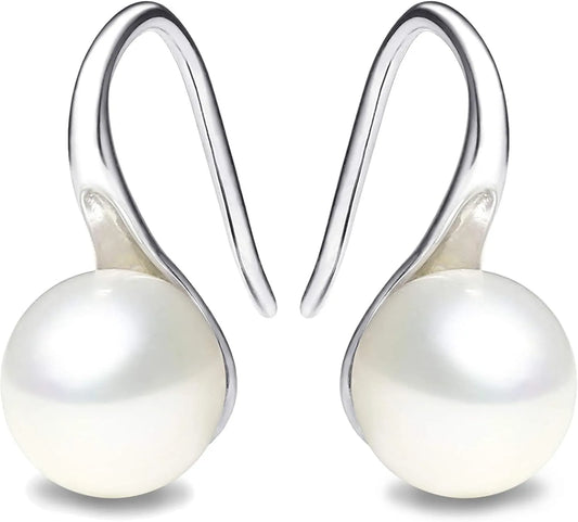 Silver Plated Gold Plated Hoop Handpicked AAA+ Quality White Freshwater Cultured Pearl Dangle Drop Earrings Jewelry for Women