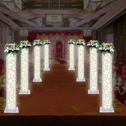 8-Piece Wedding Flower Columns PVC Hollow-Out Flower Satnd with LED Lights