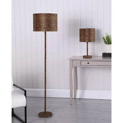 19.25 Inch Faux Suede Leopard Print Metal Table Lamp