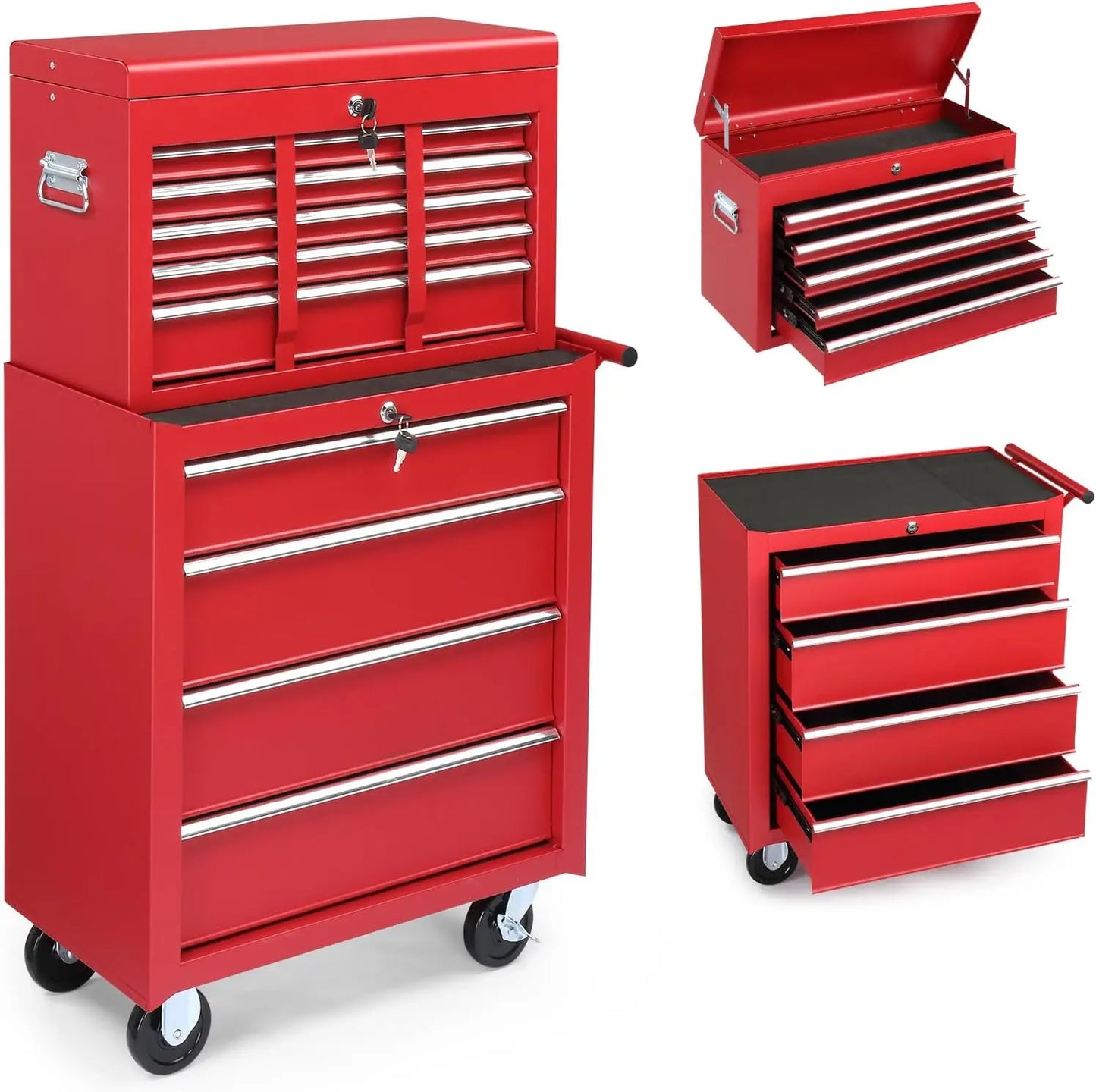 9-Drawer Rolling Tool Chest with Wheels & Lock & Key