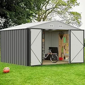10x8 Foot Outdoor Metal Storage Shed with Lockable Door