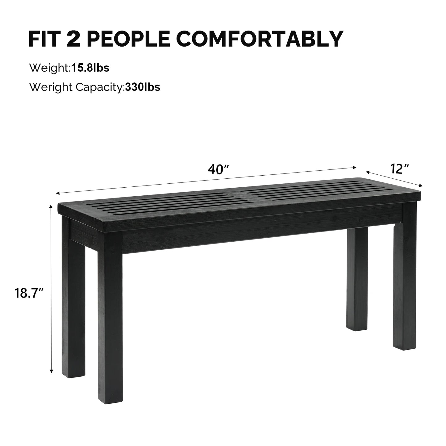 40in Outdoor Wooden Porch Bench Garden Furniture for Backyard Park Seat