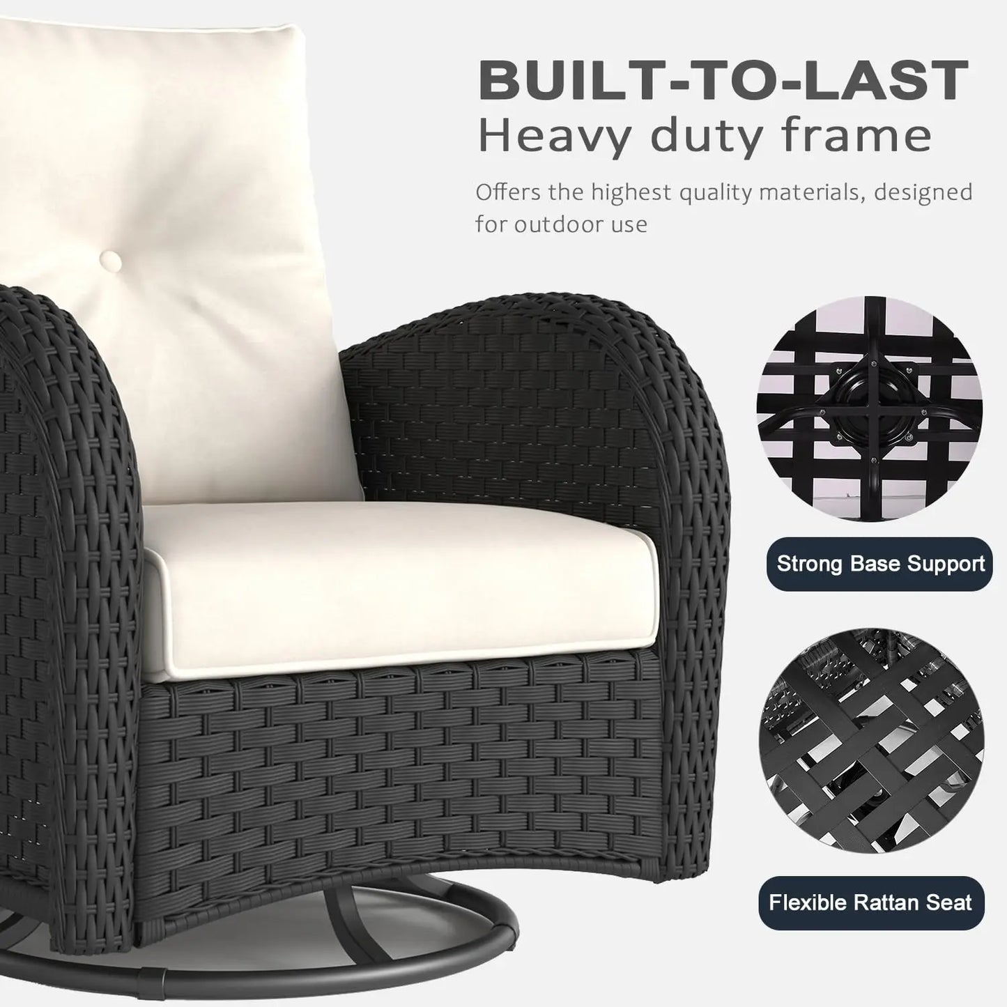 5 Pieces Outdoor Patio Furniture Set, Rattan Wicker