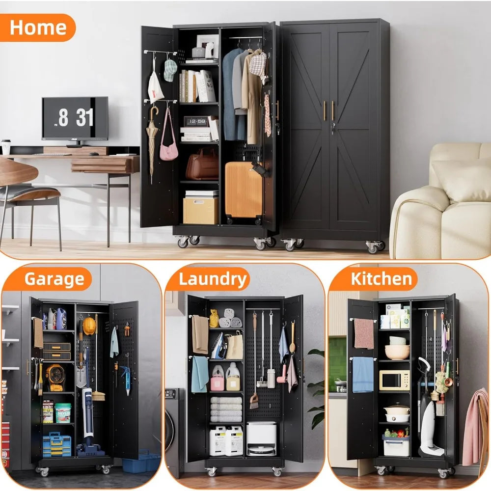 Garage Storage Cabinet with 4 Shelves, Pegboard