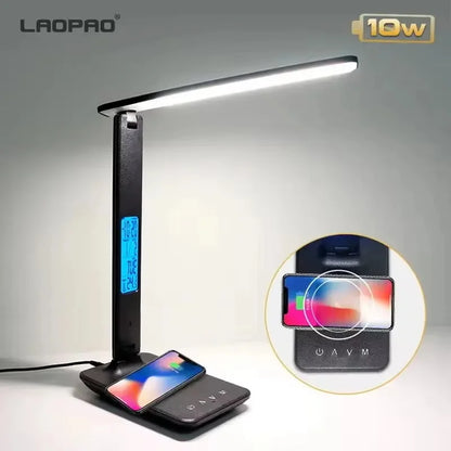 10W QI Wireless Charging LED Desk Lamp USB Charging Port Sliding Dimmable Auto Timer with Night Light Table Lamp