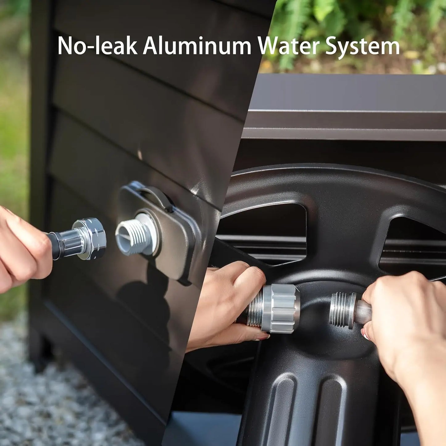 Metal Garden Hose Reel Deck box Cabinet, 150ft 5/8" Garden Hose Capacity.