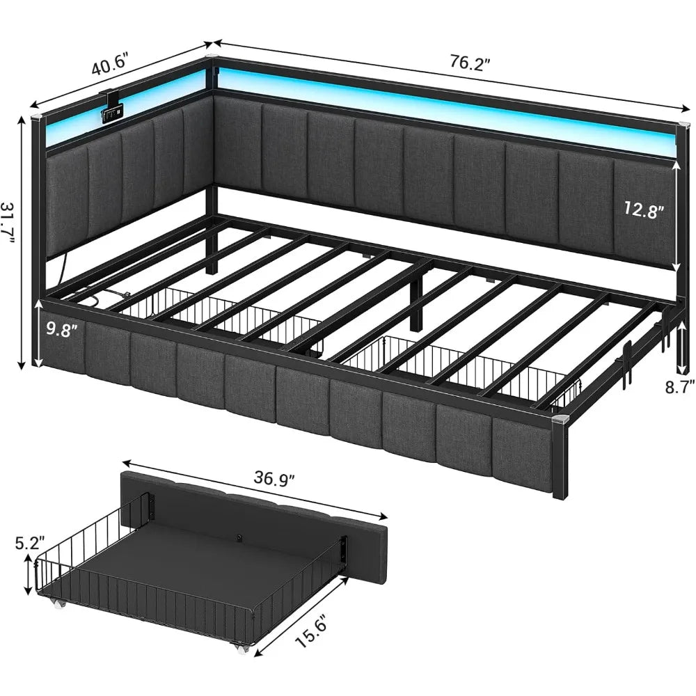 Corner Bed Frame with Storage Drawers, Twin