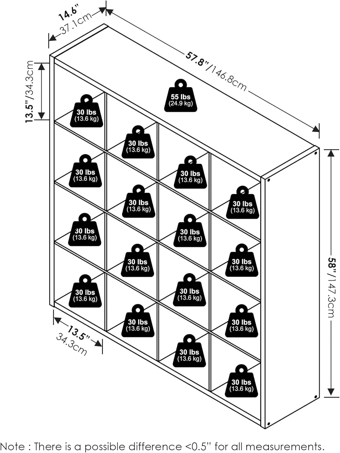 Cubicle Open Back Decorative Cube Storage Organizer, 16-Cube, White