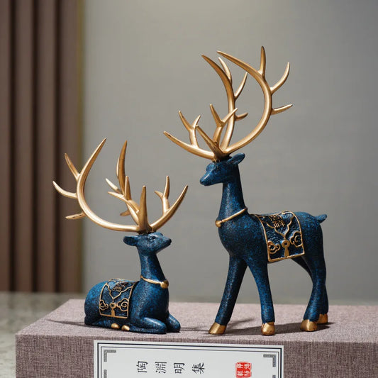 2Pcs/Set Resin Deer Figurine Elk Statue
