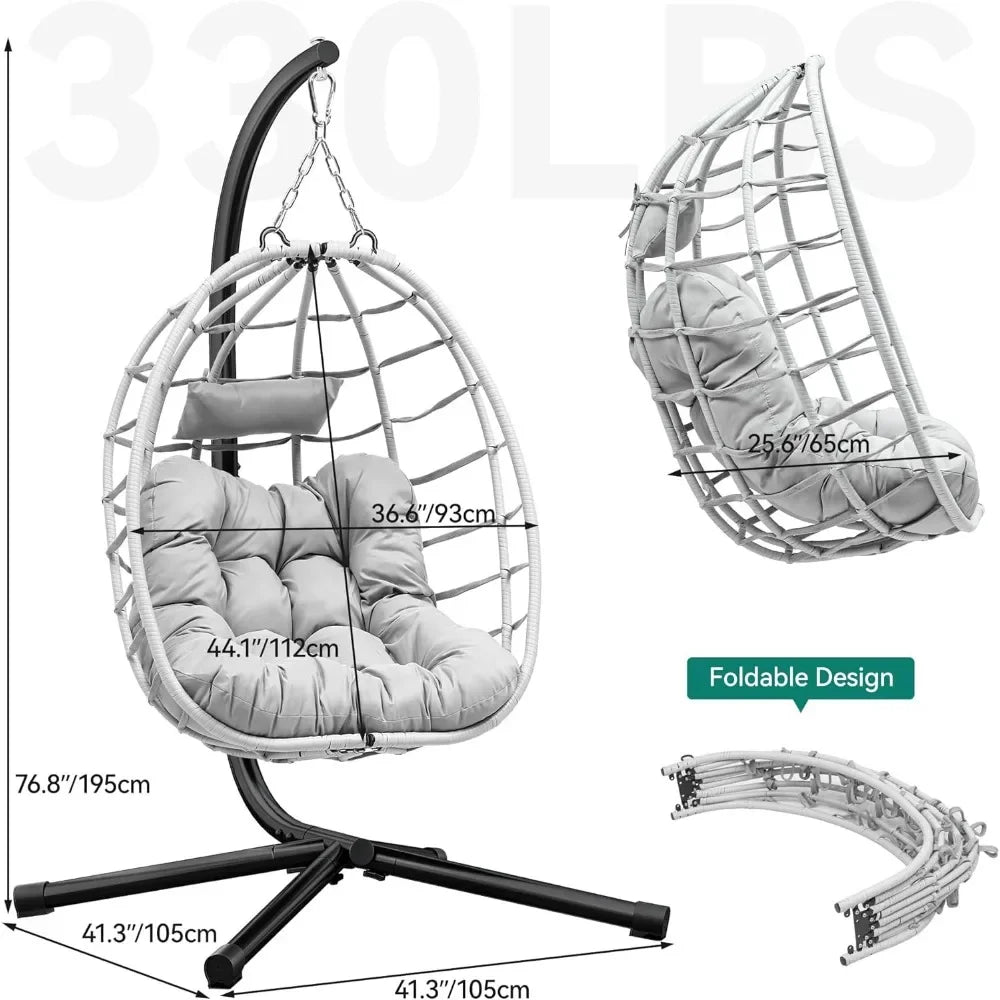 Egg Chair Swing with Steel Stand UV Resistant Cushion 330lbs