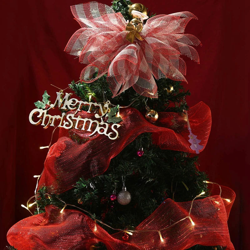 10Yard Christmas Red White Metallic Mesh Ribbon