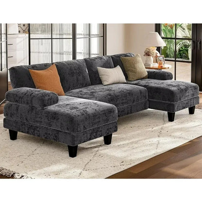 Grey,U Shaped Sectional Couches ,111 Inch Modular Sofa with Double Chaise