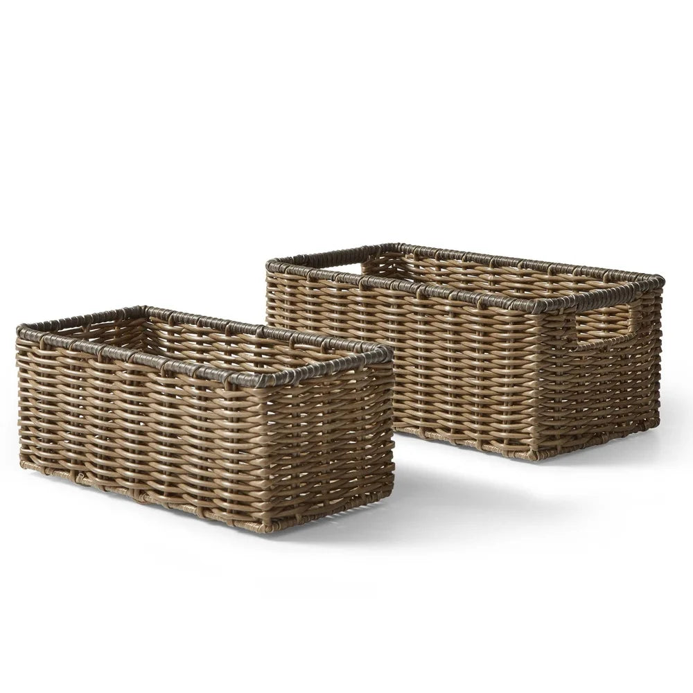 2-Piece Storage Basket Set Poly Rattan Weave