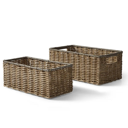 2-Piece Storage Basket Set Poly Rattan Weave