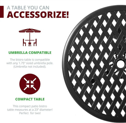 Bistro Set 3 Piece Outdoor Bistro Table and Chairs Set Table with Umbrella Hole