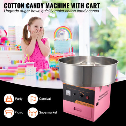 Electric Cotton Candy Machine with Stainless Steel Bowl Sugar Scoop and Drawer