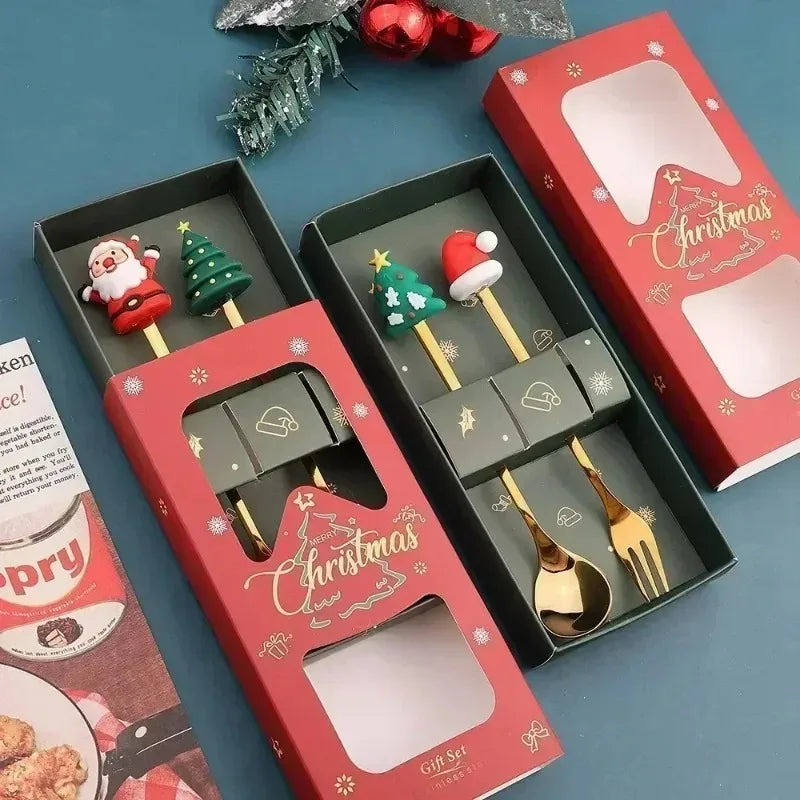 4Pcs Christmas Fork And Spoon Set Stainless Steel