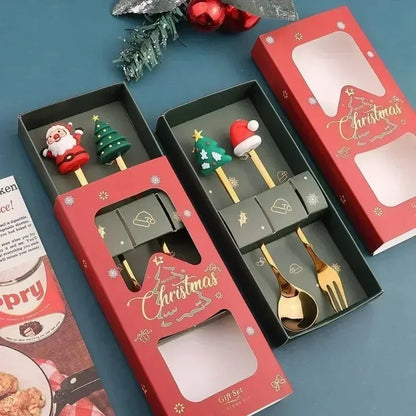 4Pcs Christmas Fork And Spoon Set Stainless Steel
