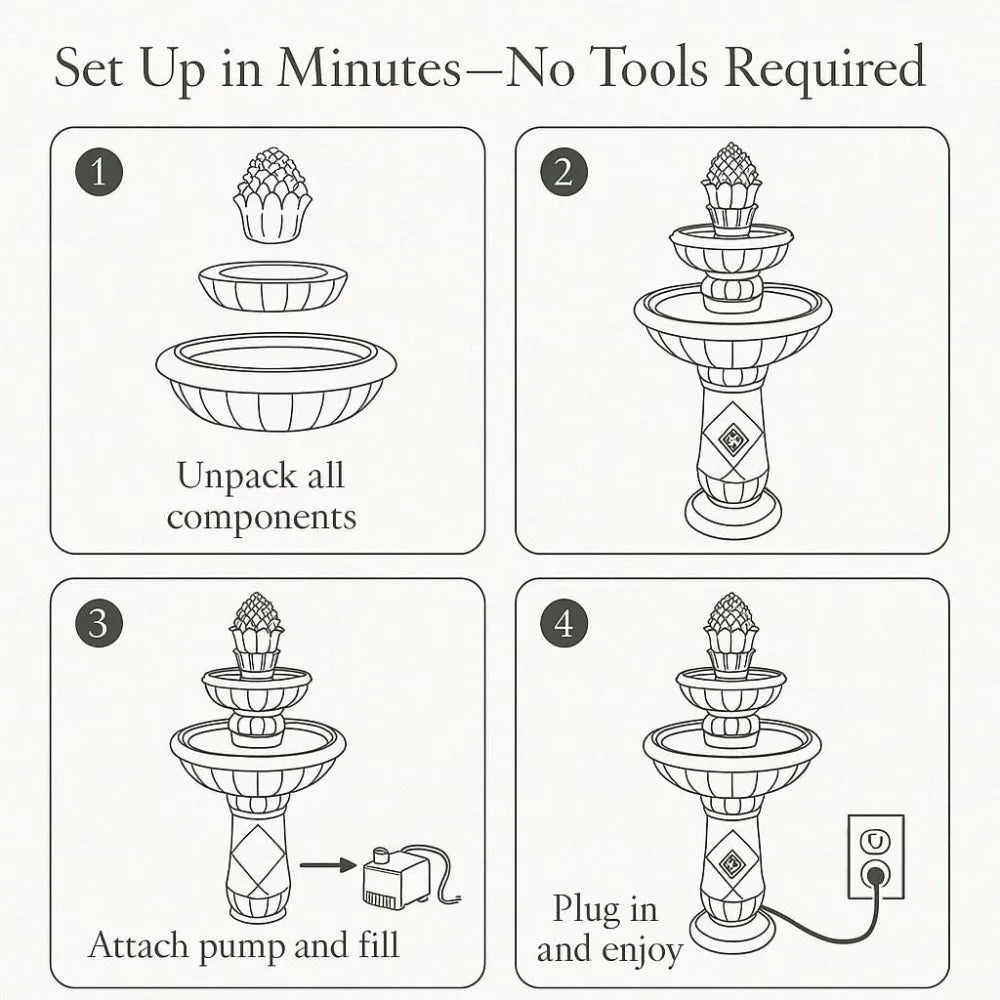 Pineapple Tiered Outdoor Water Fountain with Pump