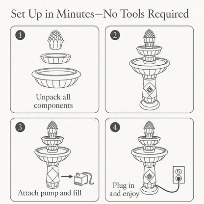Pineapple Tiered Outdoor Water Fountain with Pump