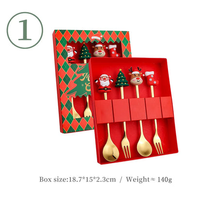 4Pcs Christmas Fork And Spoon Set Stainless Steel