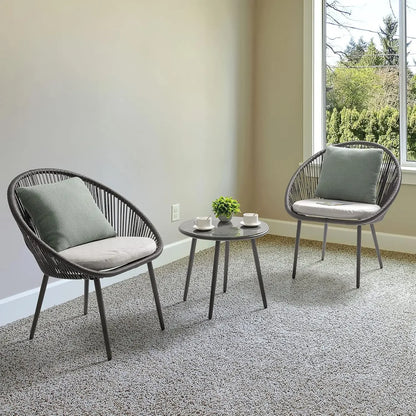 3 Piece Outdoor Bistro Set, Woven Rope Conversation Patio Set