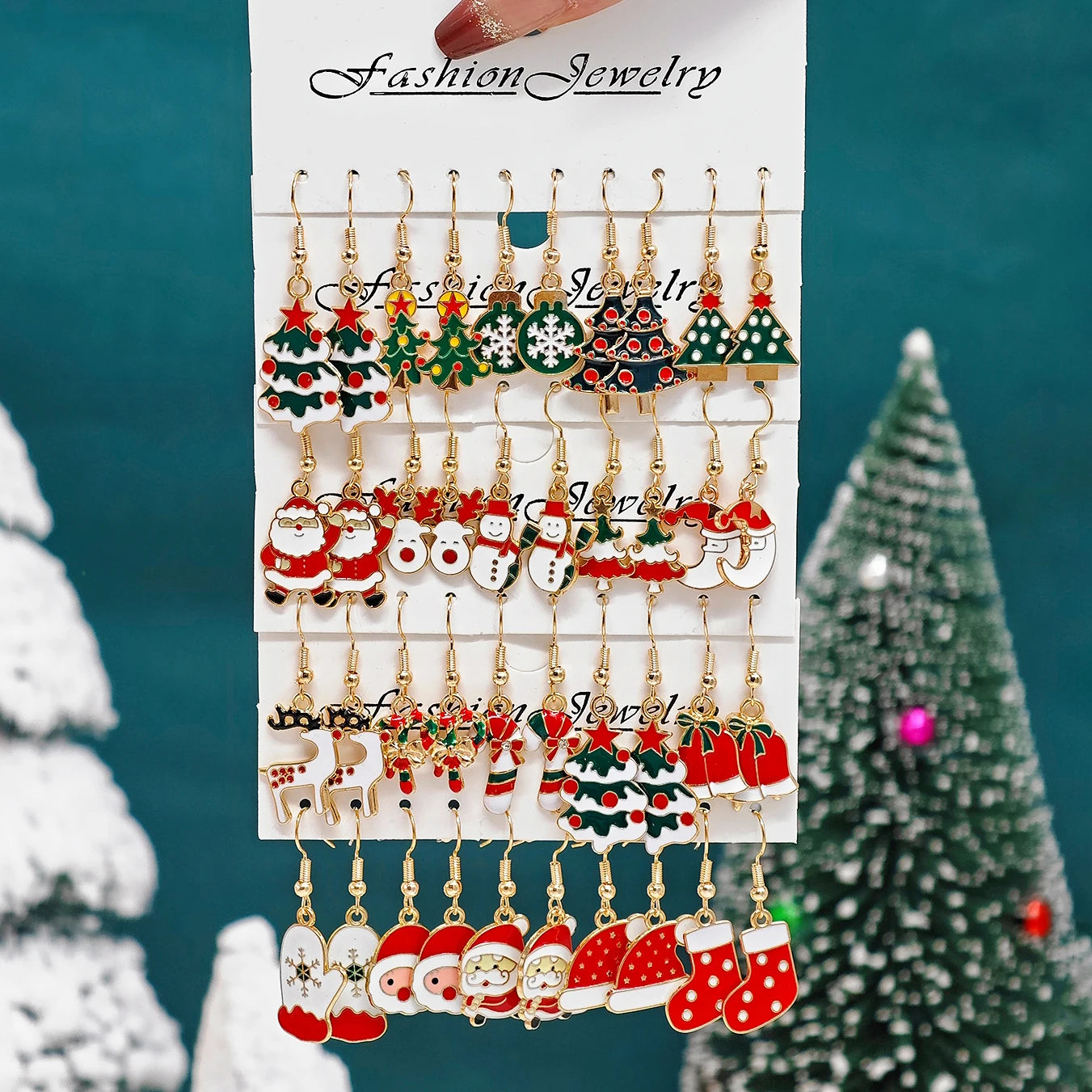 Santa Claus, Reindeer, Christmas Tree and Moon Earrings