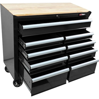 Heavy Duty Rolling Chest with 9-Drawer Wood Top