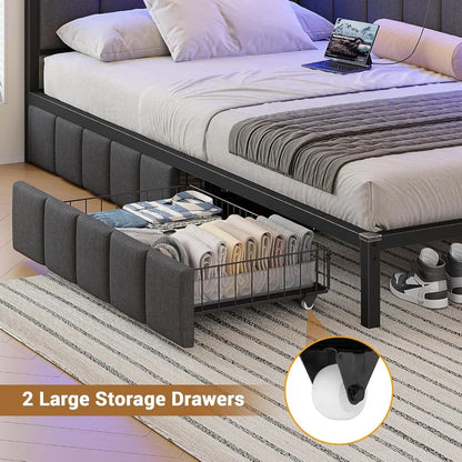 Corner Bed Frame with Storage Drawers, Twin