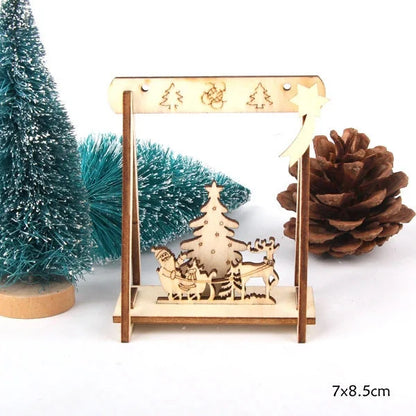 4PCS/Lot DIY Creative Mini Hollow Christmas Wooden Ornaments