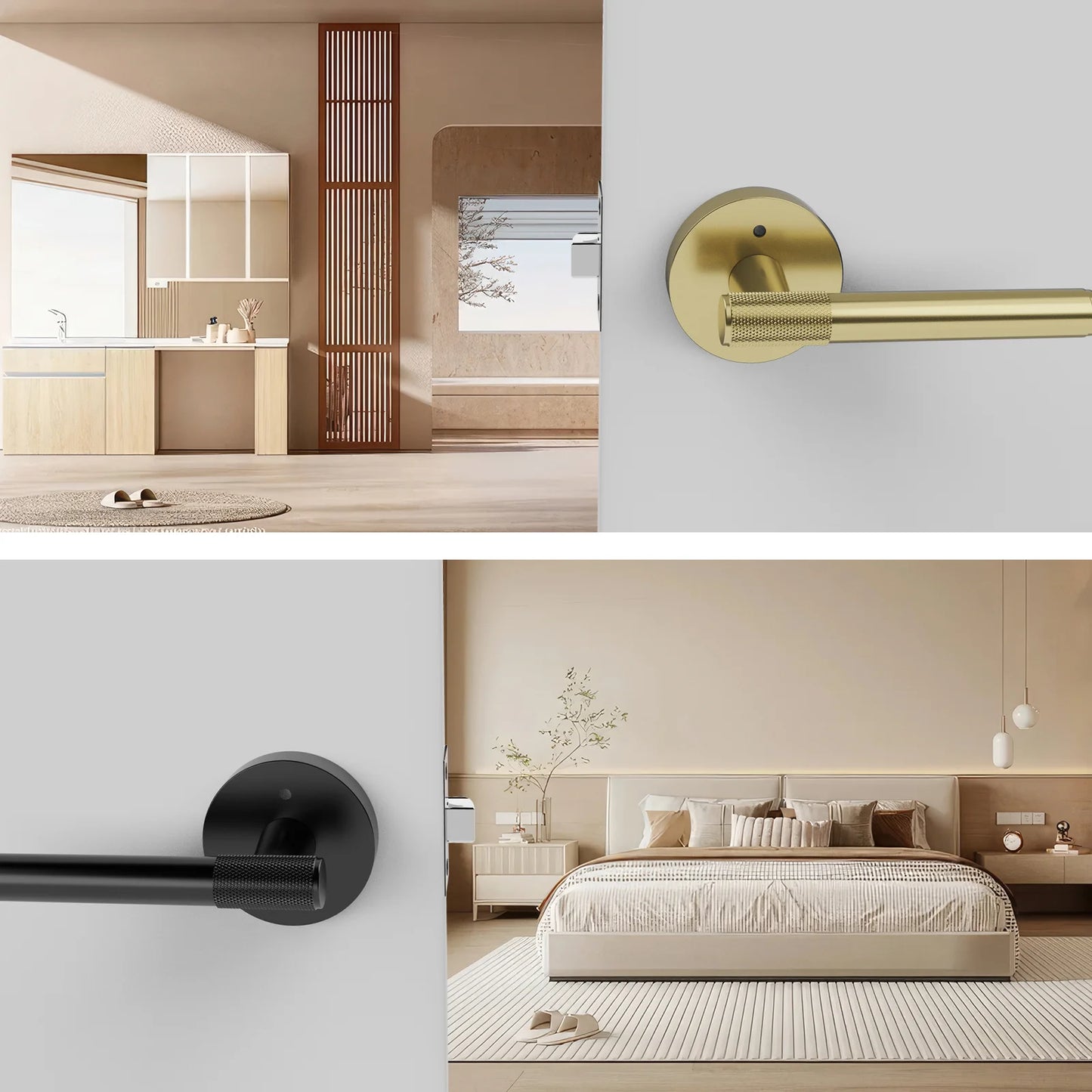 Privacy Door Handle Front Knurled Handle Lever Round Base