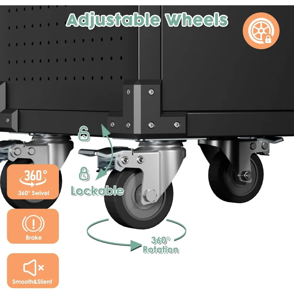 Garage Storage Cabinet, Metal with 1 Locking Door and 2 Drawers