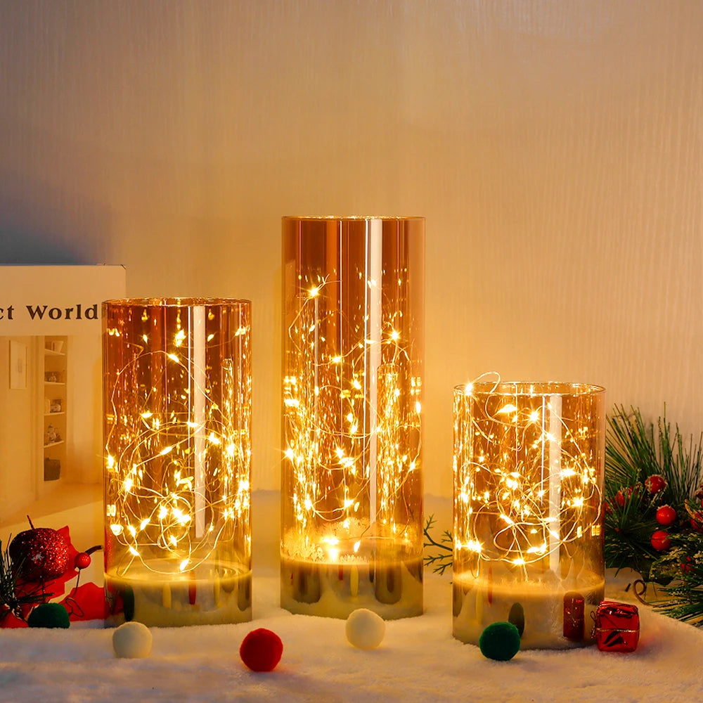 3Pcs Glass Flameless Candles LED Battery Powered