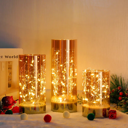 3Pcs Glass Flameless Candles LED Battery Powered