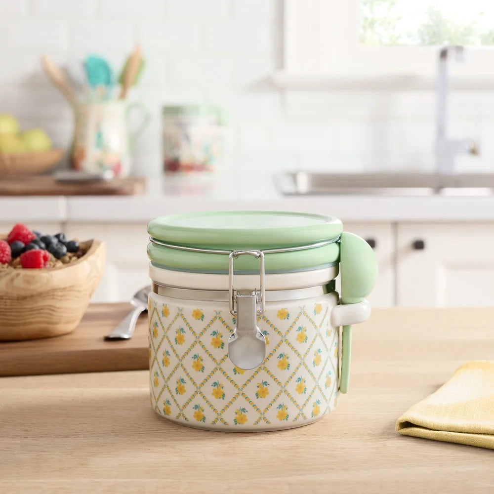 Stoneware Medium Canister with Lid and Ceramic Spoon