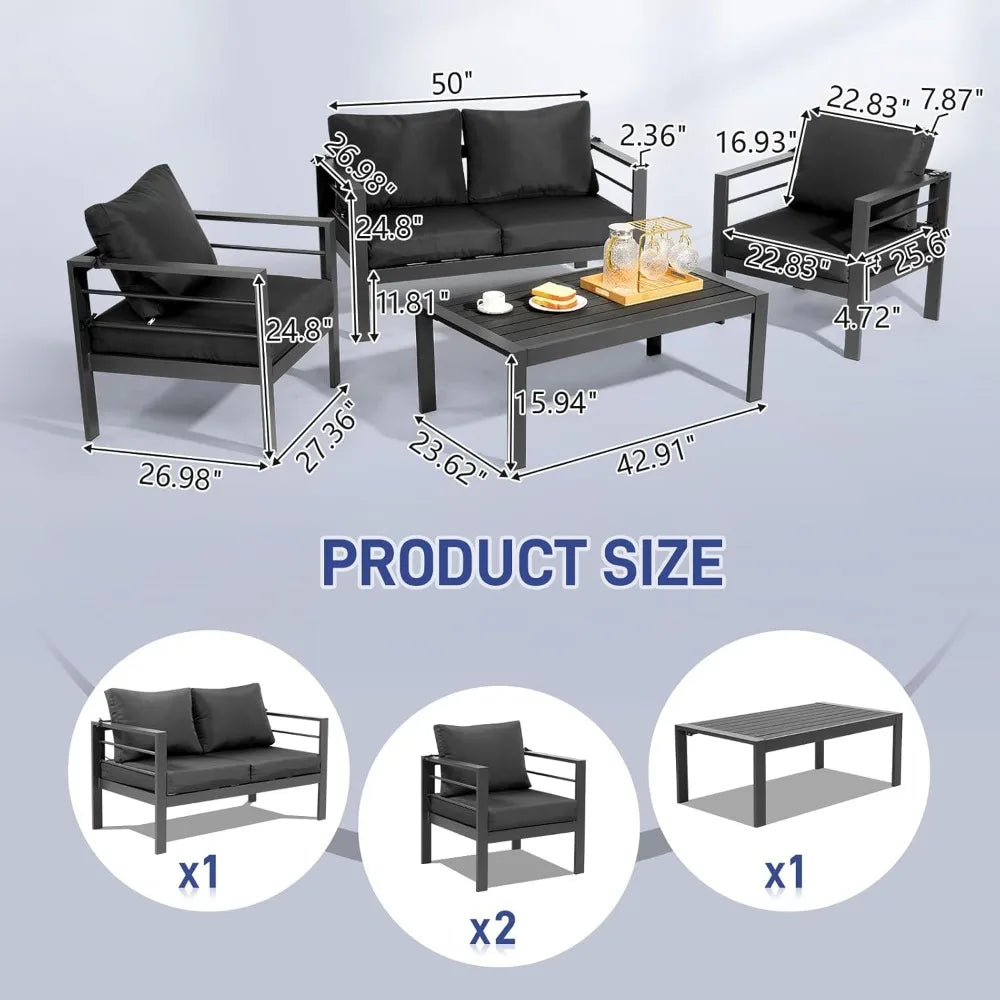 4-Seat Aluminum Outdoor Sectional Furniture Set with Thick, Washable Cushions