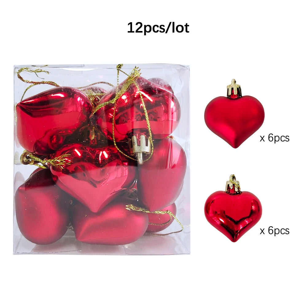 12Pcs Love Heart Christmas Balls Ornament Red Gold Plastic Balls