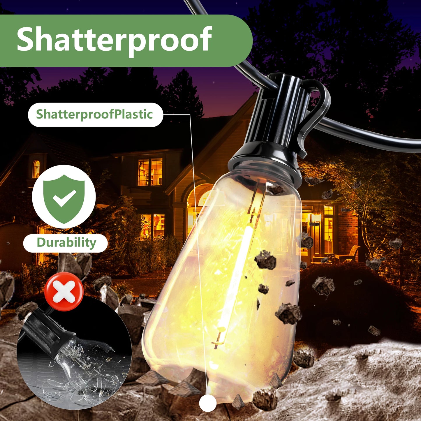 100FT Solar Outdoor String Lights IP65 Waterproof