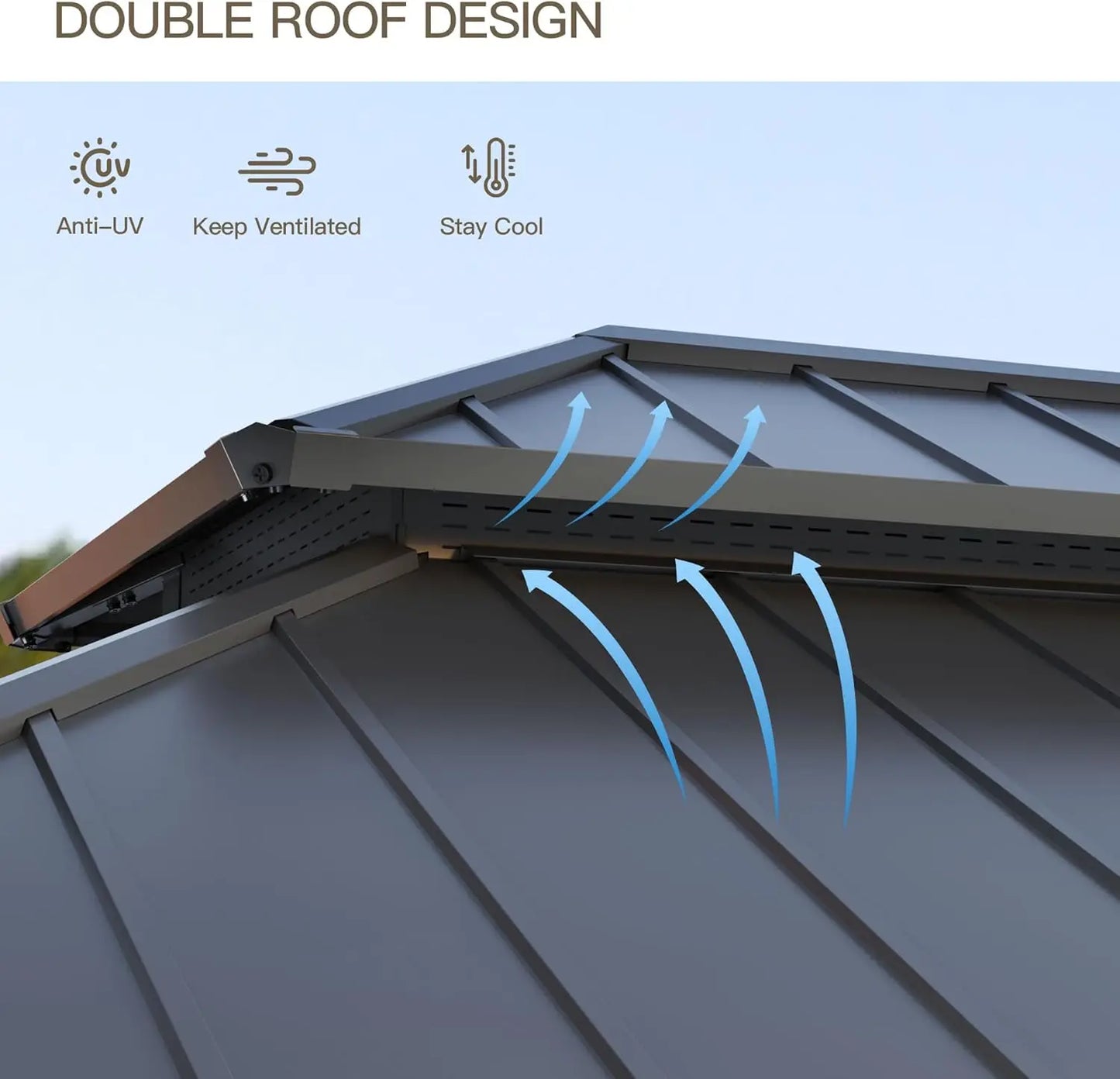 12'x16' Hardtop Gazebo Galvanized Steel Metal Double Roof Gazebo with Curtains and Netting