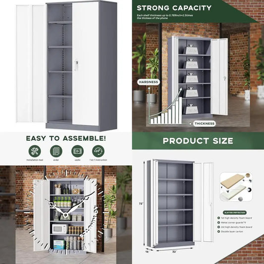 Lockable Steel Storage Cabinet with 4 Adjustable Shelves