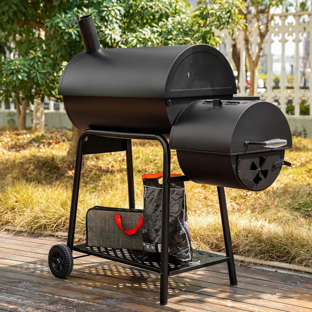 Offset Smoker Charcoal Grill with Cover Large Capacity BBQ Meat Smoker